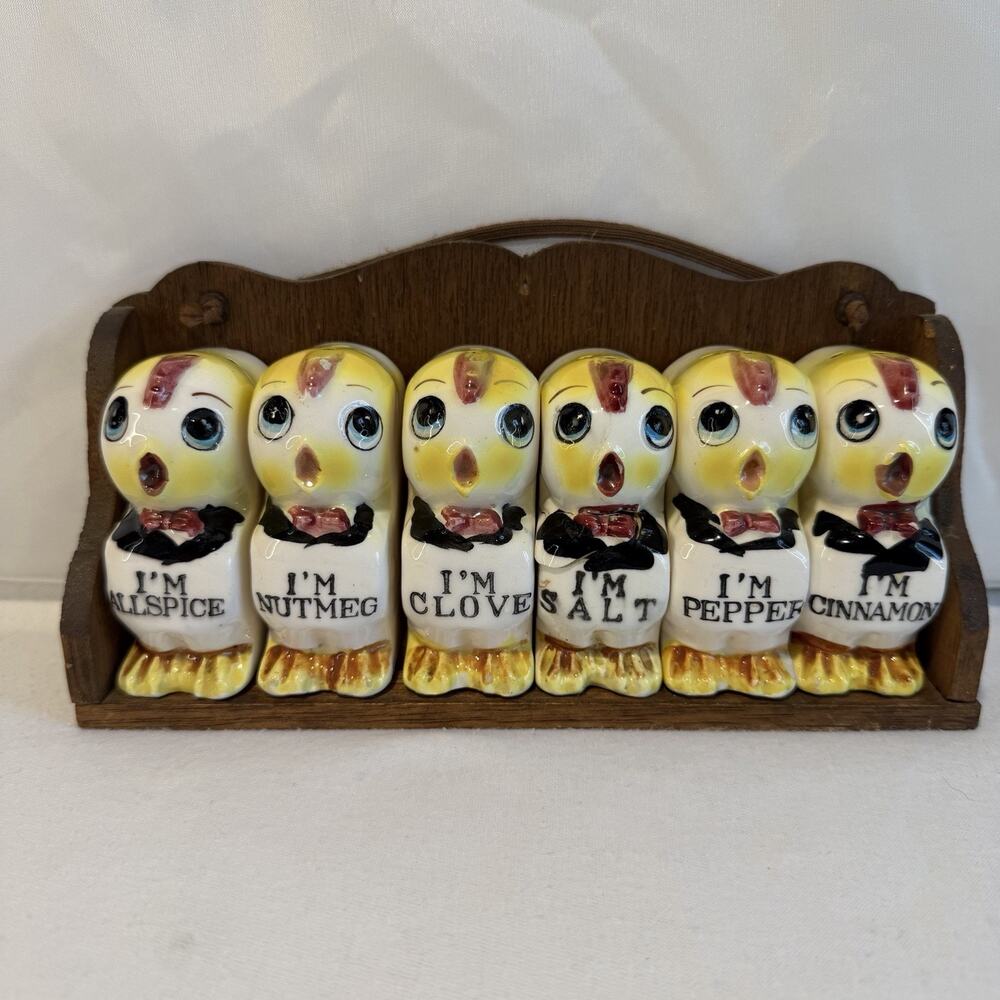 Rare vtg Westwood Vintage Baby Chicks Spice Rack Set Kitschy MCM Made In Japan